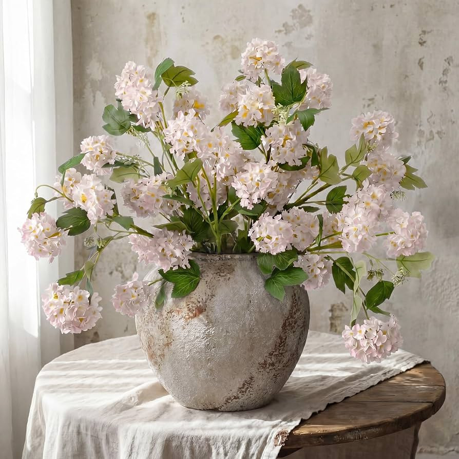 Kajaia 4 Pcs 30'' Artificial Snowball Hydrangea Stems,Dusty Pink | Amazon (US)