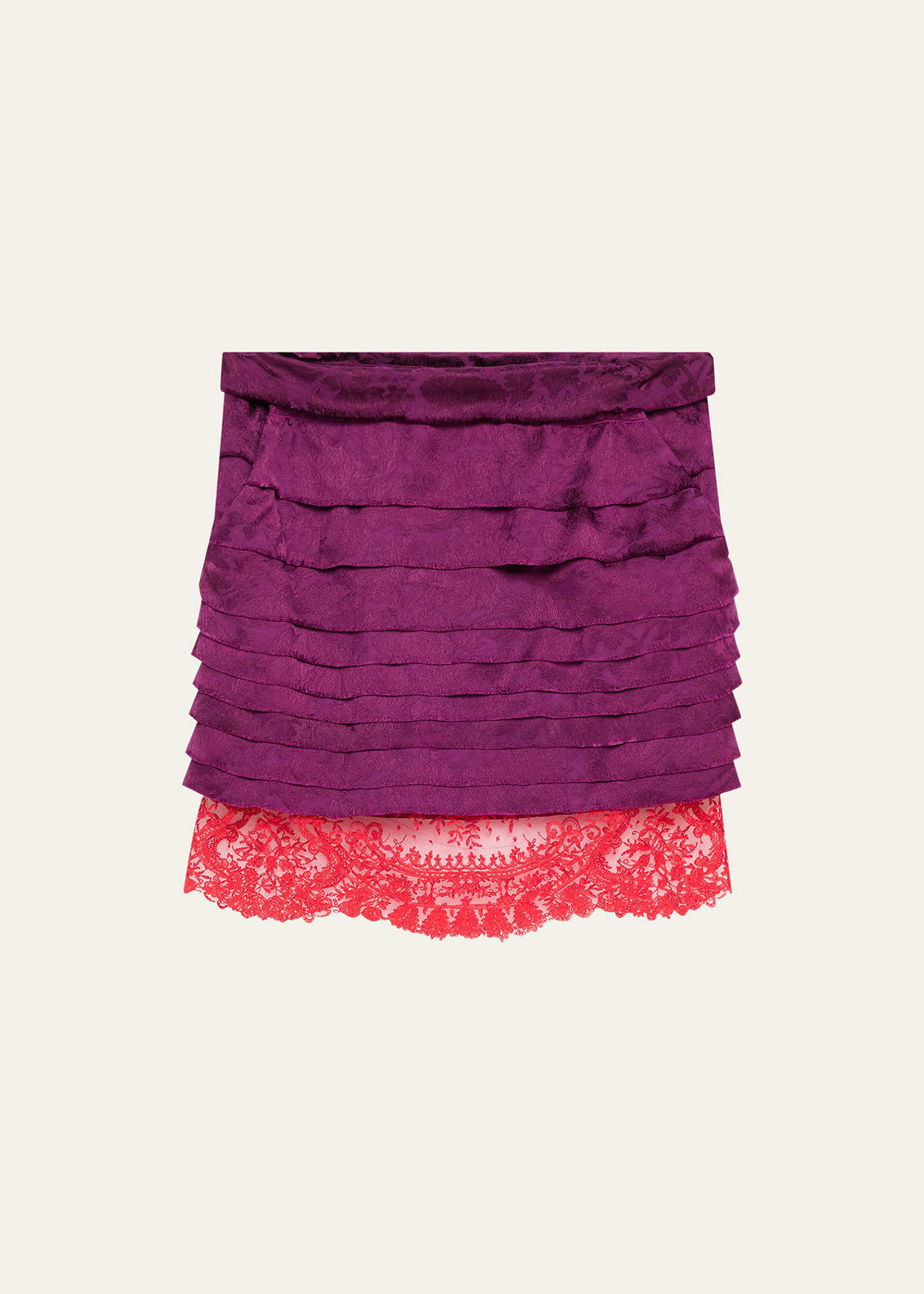 Saint Laurent Lace-Hem Ruffled Jacquard Mini Skirt | Bergdorf Goodman