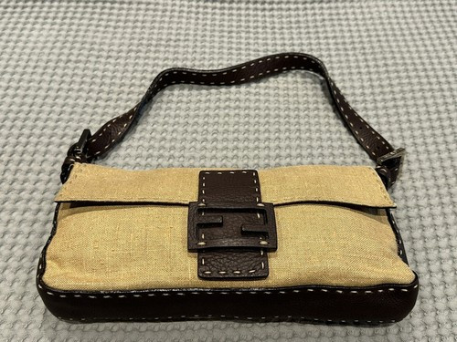 Limited Edition Fendi Selleria Baguette, Canvas and Brown Leather with Dust bag | eBay UK