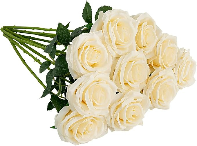 IUKnot Artificial Rose 10pcs Open Flower Bouquet Faux Rose Stems for Wedding Arrangement, Bridal ... | Amazon (US)