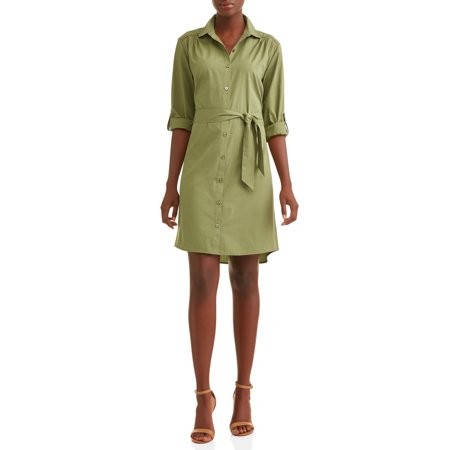 Women's Roll Tab Shirt Dress | Walmart (US)