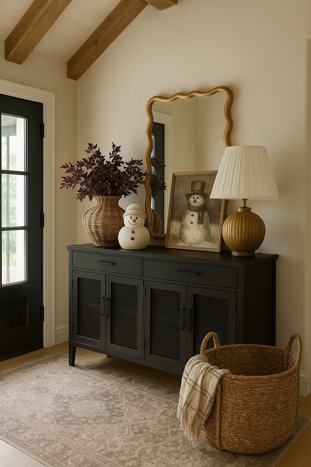 Snowman Entryway Styling Ideas

Follow @farmtotablecreations on Instagram for more cozy curated spaces.

This snowman-inspired entryway blends neutral textures with holiday warmth. The black console anchors the look while the wicker vase with handles, ceramic snowman, and framed snowman art bring a soft seasonal touch. Natural light, warm wood beams, and woven baskets complete the inviting feel — clean, cozy, and effortlessly styled for the holidays.

#entrywaydecor #holidayentryway #christmasdecor #blackconsole #neutraldecor #snowmandecor #wickerbaskets #homedecorideas #seasonaldecor #livingroomstyle #holidayhome #winterdecor

#LTKFindsUnder50 #LTKHome #LTKSaleAlert