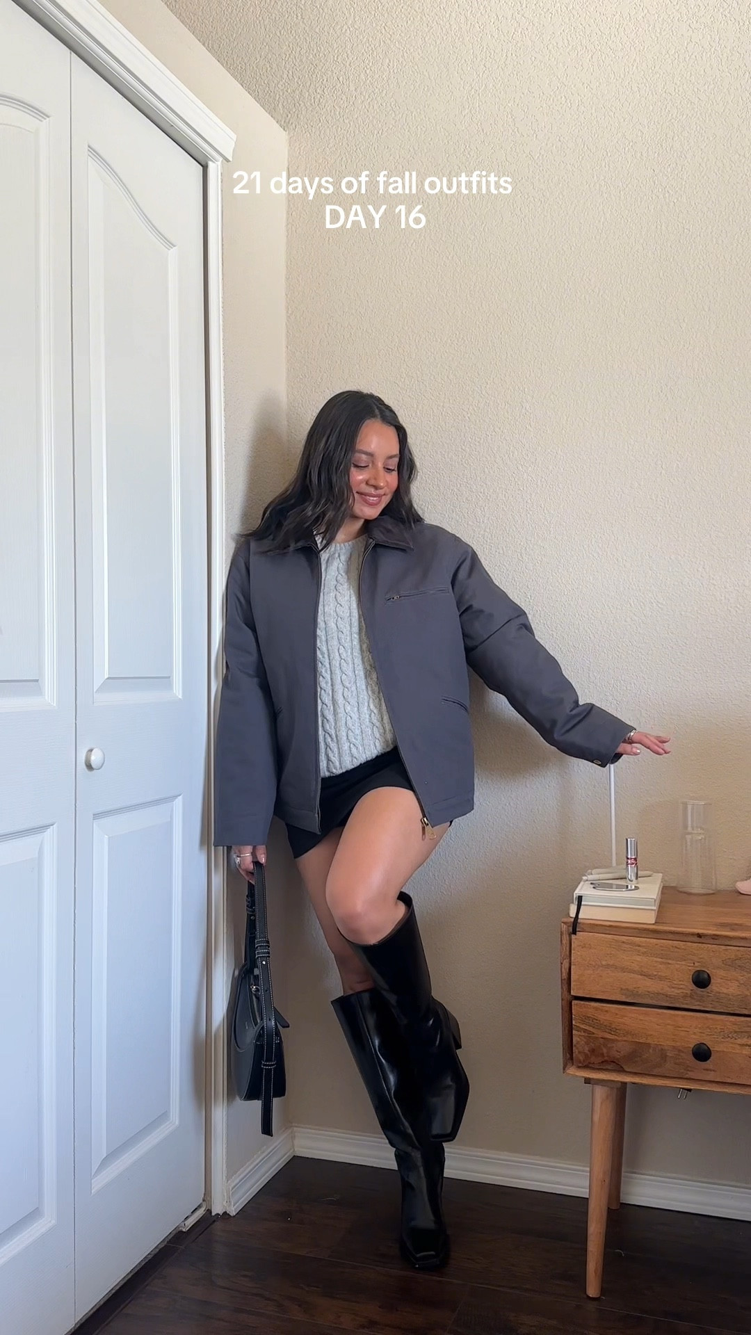 Wednesday before thanksgiving outfit inspo🖤👢 — (wearing sweater in size small + skort in size small + jacket in size small + boots run tts) — bag is Polene numero dix, linked a dupe!

#LTKCyberWeek #LTKSeasonal #LTKHoliday