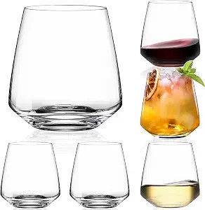 Stemless Wine Glasses Set of 6-15oz【Hand-Blown】 Durable Red White Wine Glasses,Unique Crystal... | Amazon (US)