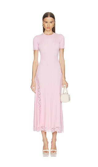self-portrait Pink Knit Lace Insert Midi Dress in Pink. - size M | Revolve Clothing (Global)