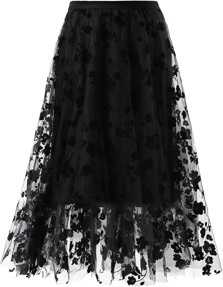 Women's A Line Tulle Midi Skirt Tutu Tiered Petticoat Skirts Tea-Length Elastic Waist Tutu Skirts | Amazon (US)