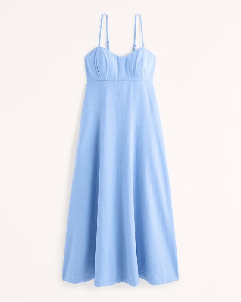 Linen-Blend Sweetheart Midi Dress | Abercrombie & Fitch (US)