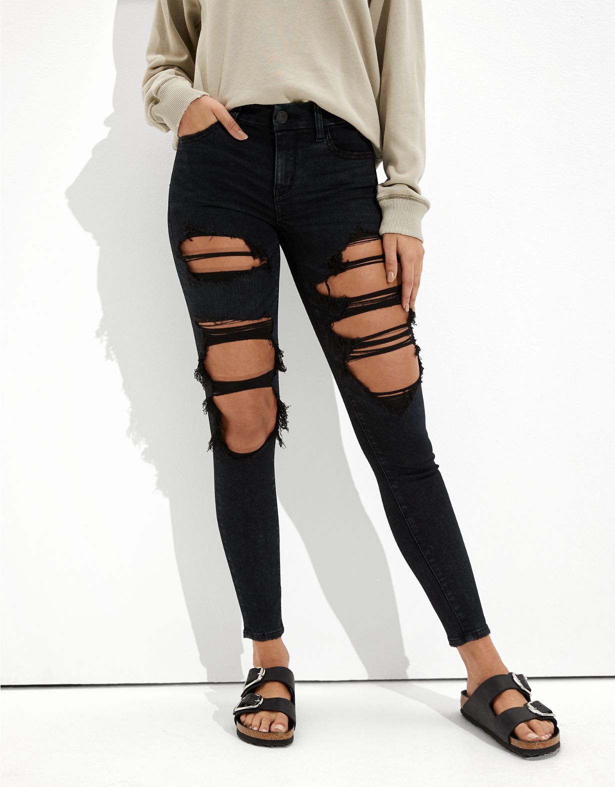 AE Forever Soft Ripped Low-Rise Jegging | American Eagle Outfitters (US & CA)