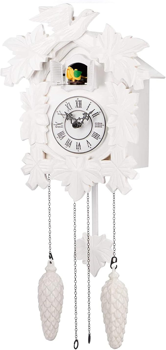 Cuсkoo Cloсk with Night Mode, Hand Carved Birds, Weights and Swinging Pendulum (White) | Amazon (US)