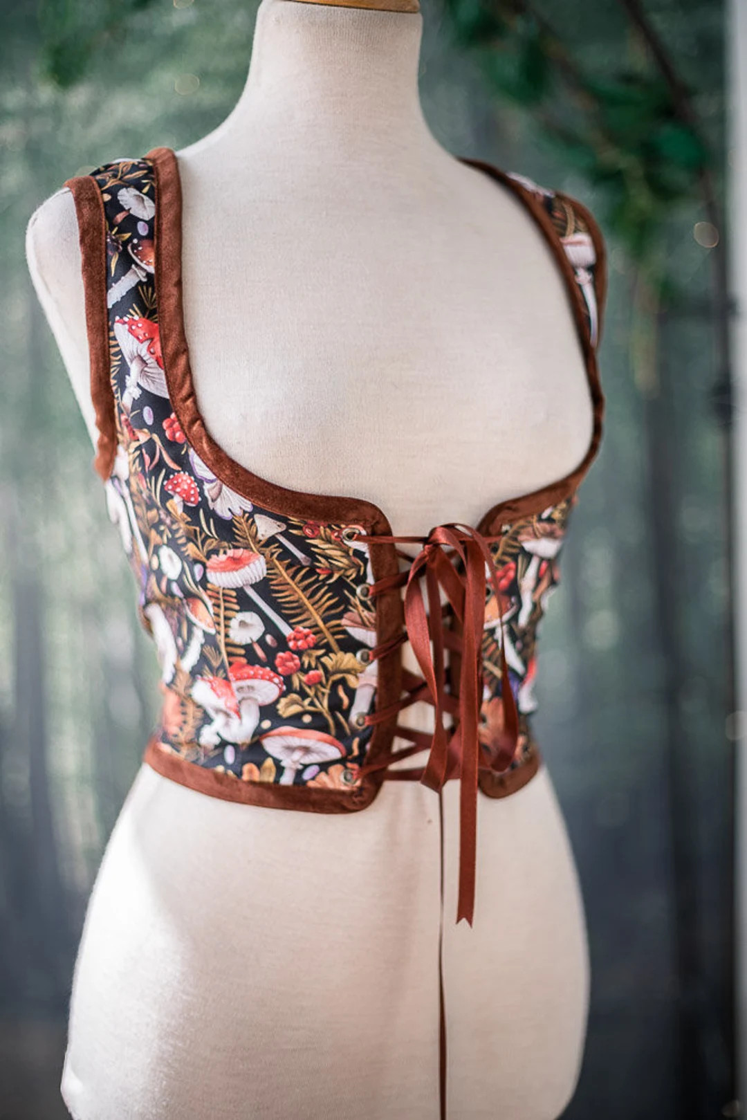Renaissance Bodice, Mushrooms Corset Cottagecore Style Corset Vest, Wench Regency Fairy Fair - Et... | Etsy (US)