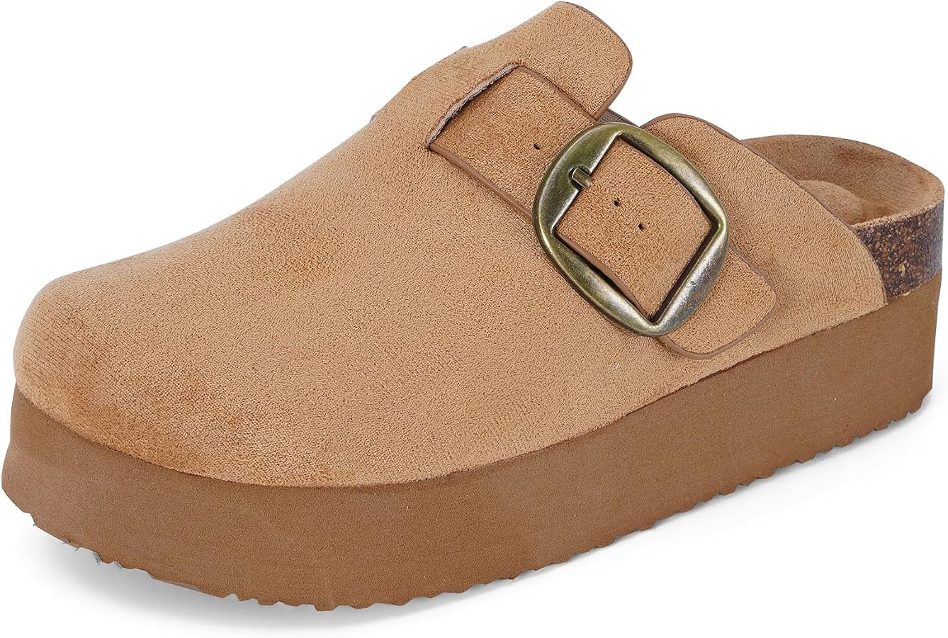 mazeskin Womens Memory Foam Platform Suede Clogs Comfortable Cork Footbed Adjustable Buckle Slipp... | Amazon (US)