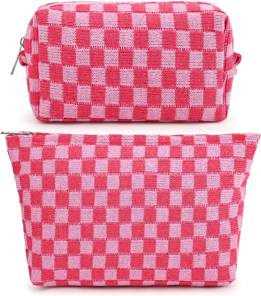 SOIDRAM 2 Pieces Makeup Bag Large Checkered Cosmetic Bag Capacity Canvas Mix Travel Toiletry Bag ... | Amazon (US)