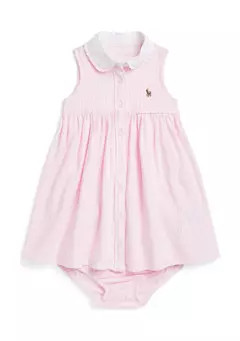 Ralph Lauren Childrenswear Baby Girls Striped Knit Oxford Shirtdress & Bloomer | Belk