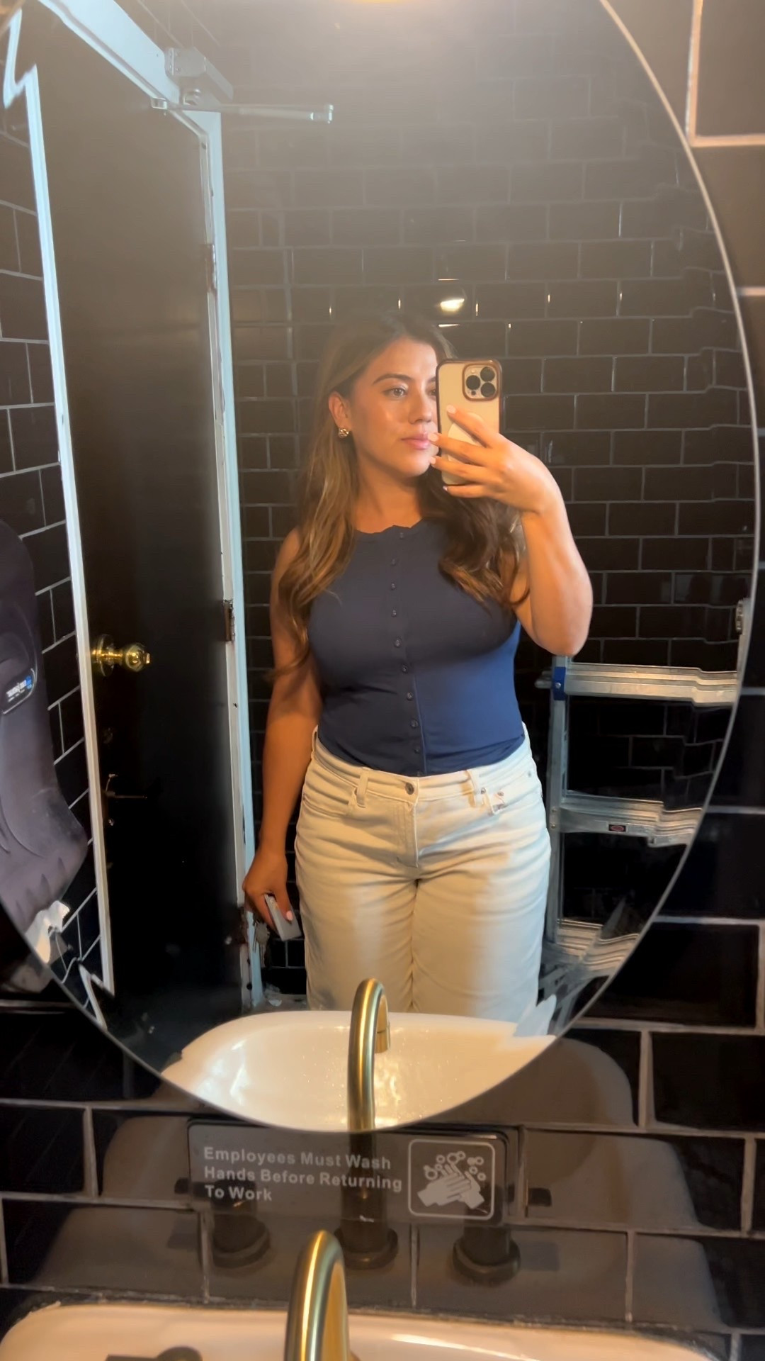 This outfit is the perfect mix of casual and polished. The navy button-front tank adds a chic, structured touch, while the light beige jeans keep it fresh and versatile for daytime wear. It’s an easy go-to look for brunch, errands, or a casual night out—effortless style that’s LTK-ready.

#LTKFindsUnder50