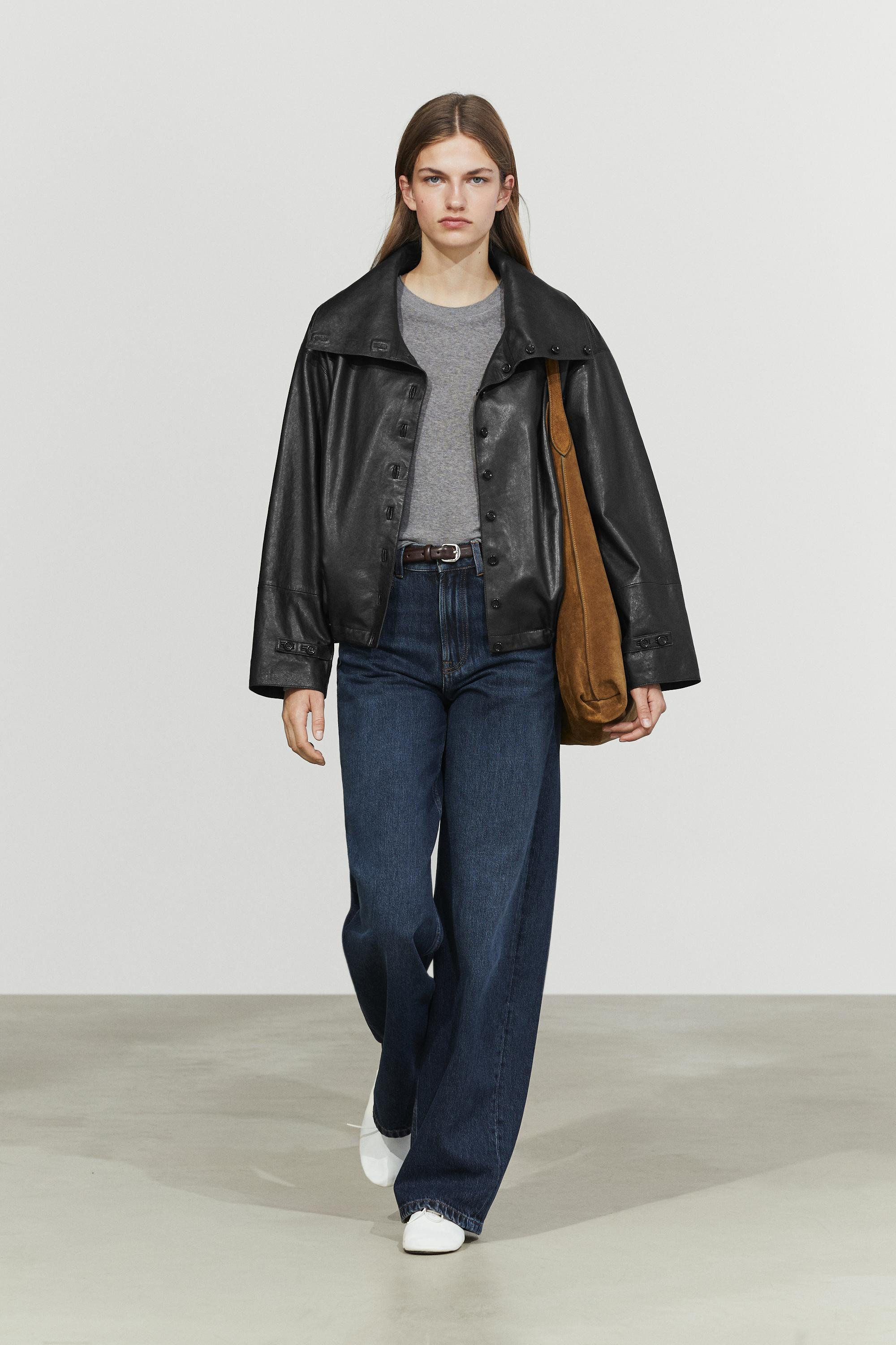 Nappa leather bomber jacket with button detail | Massimo Dutti UK