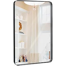 Hamilton Hills 24x36 inch Metal Black Frame Mirror for Bathroom | Brushed Rectangular Rounded Cor... | Amazon (US)