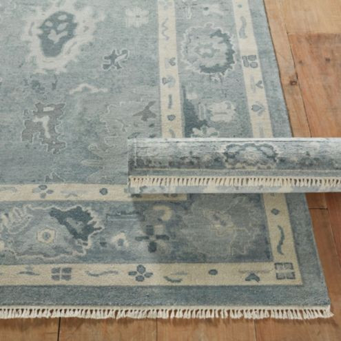 SK Ophelia Hand Knotted Wool Rug with Fringed Ends & Blue Ivory Palette | Ballard Designs, Inc.