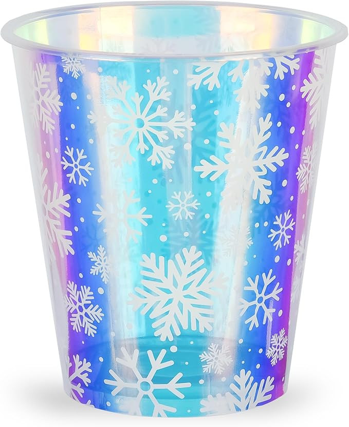 25 Winter Plastic Cups Iridescent Snowflake Party Cups 12oz Frozen Shiny Snowflakes Disposable Dr... | Amazon (US)