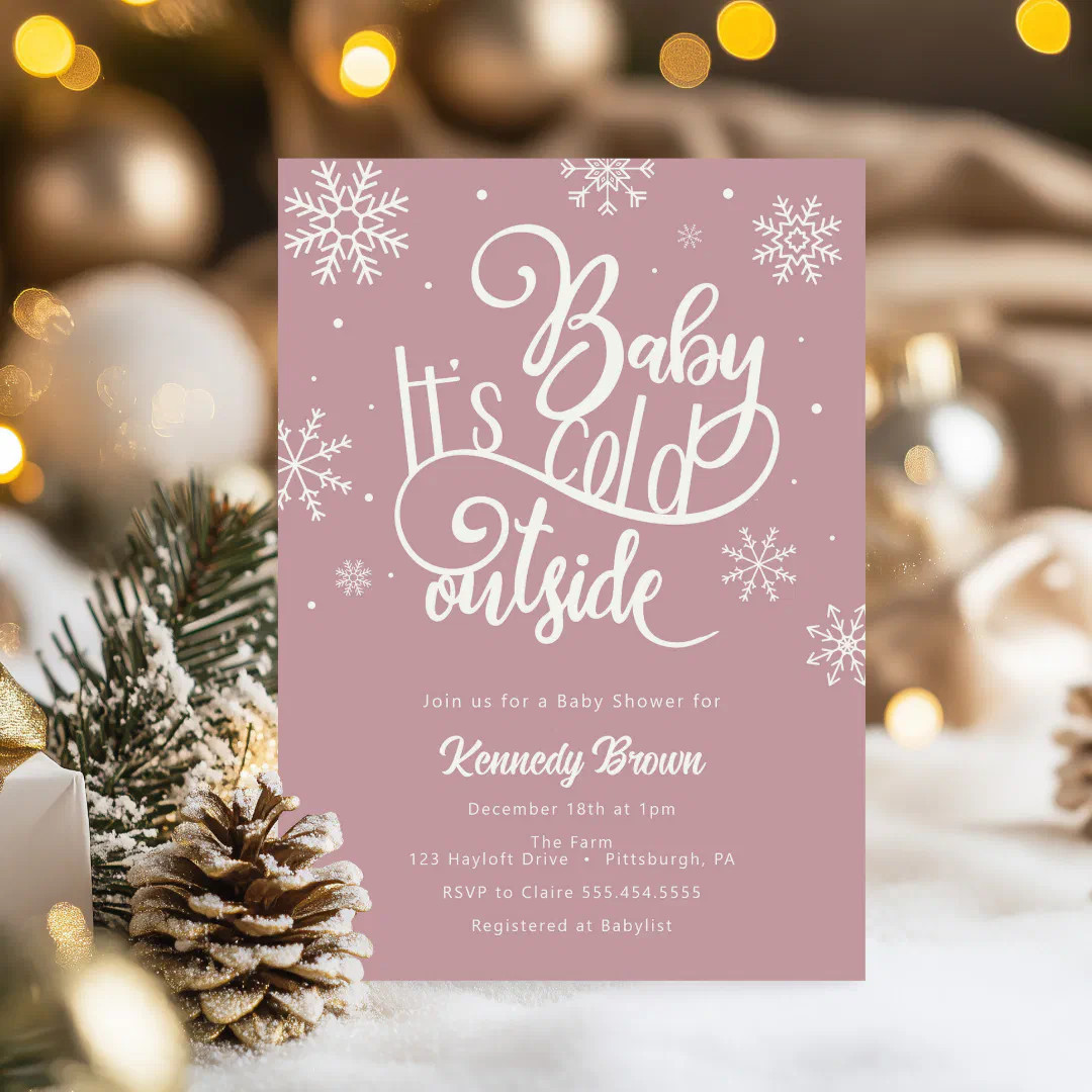 Baby it's Cold Outside Blush Snowflake Baby Shower Invitation | Zazzle | Zazzle