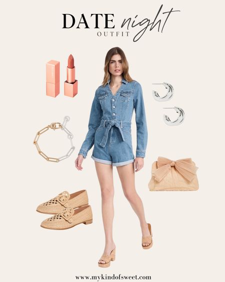 Date Night Outfit Idea // This denim jumpsuit is so cute! I love this for a casual date night look with straw loafers and this bow detailed clutch.

#LTKstyletip #LTKbeauty #LTKshoecrush