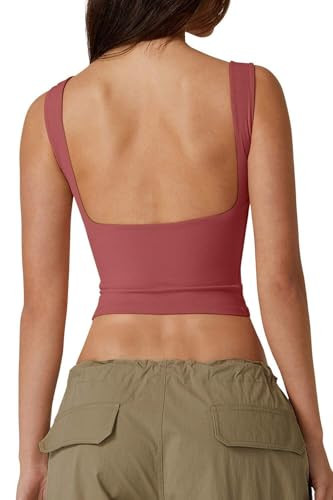 QINSEN Women's Sexy Open Back Sleeveless Crop Tank High Neck Slim Fit Cropped Tee Shirt Y2k Tops | Amazon (US)