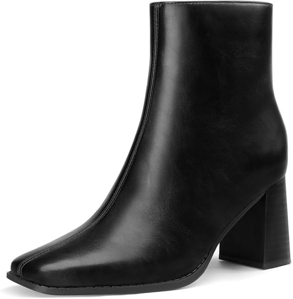 Women's Square Toe High Chunky Heeled Ankle Boots | Amazon (US)
