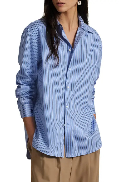Polo Ralph Lauren Stripe Oversize Button-Up Shirt in 1904 Light Blue/Navy Multi at Nordstrom, Size Medium | Nordstrom