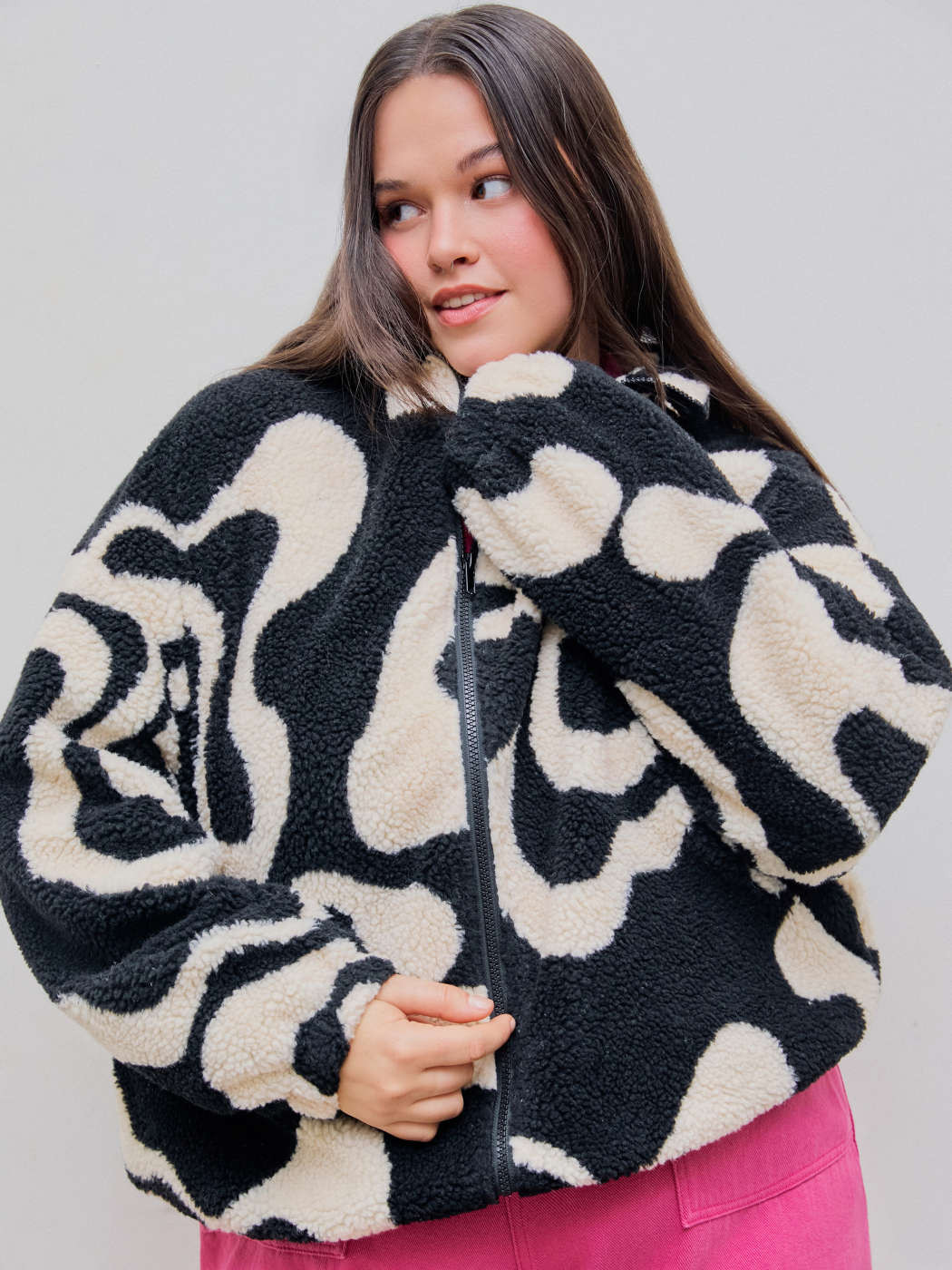 Women Fleece Jackets Fleece Oversized Printed Fleece Zip Up Jacket Curve & Plus For School Daily ... | Cider
