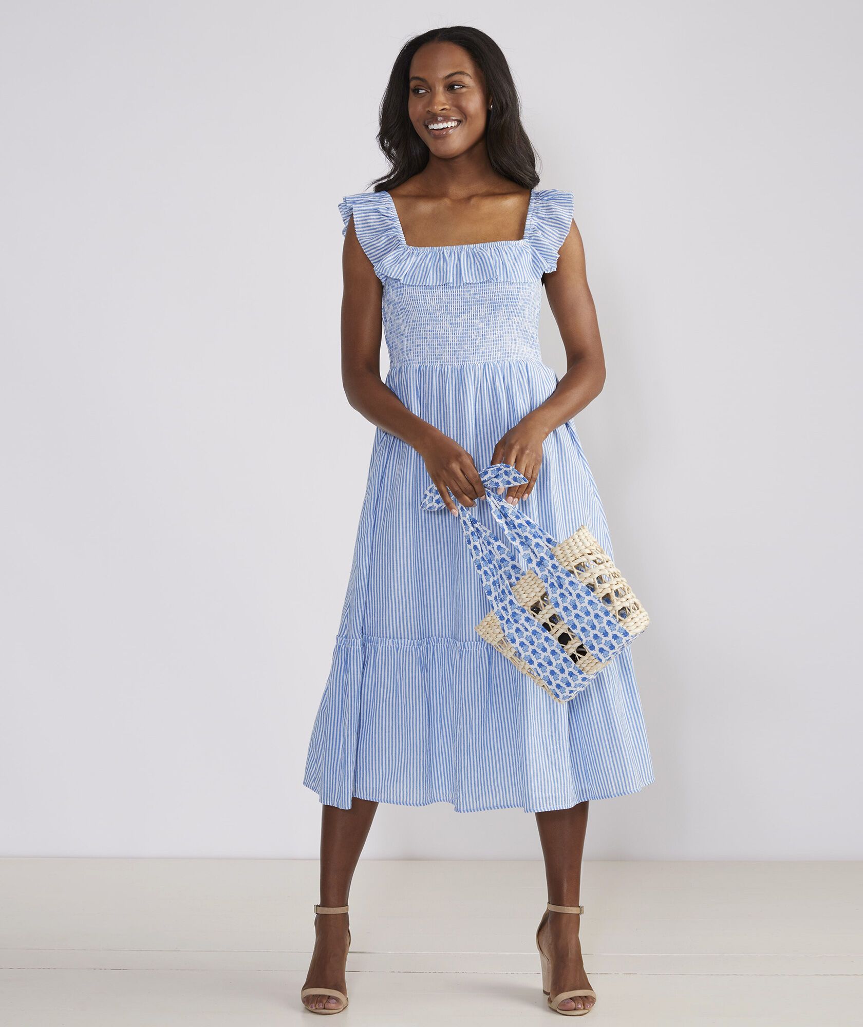 Striped Smocked Midi Dress | vineyard vines