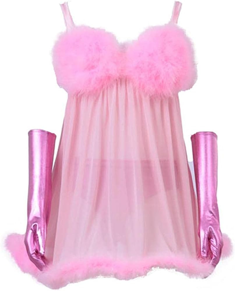 CosplayDiy Women's Cosplay Pink Fembot Costume Dress Women's Sexy Robot Costume Feather Lingerie ... | Amazon (US)