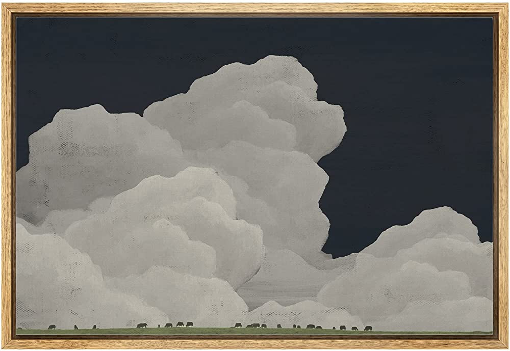 MUDECOR Framed Canvas Print Wall Art Gray Clouds at Night Over Grazing Cows Nature Wilderness Ill... | Amazon (US)