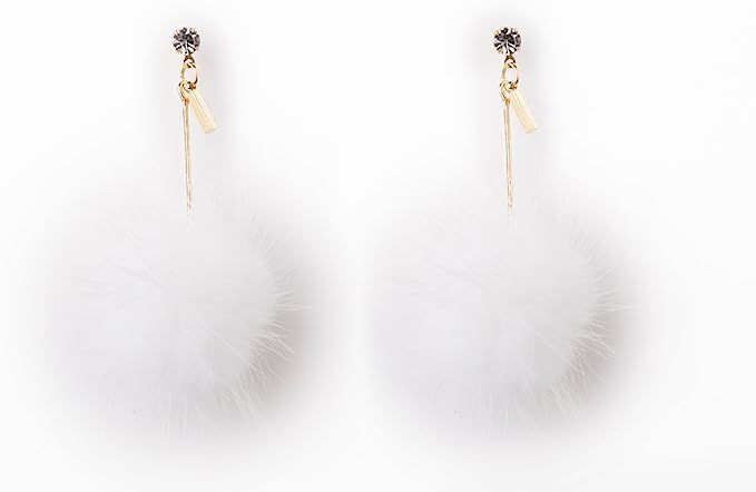Ilishop Fashion Fur Pom Pom Ball Dangle Earrings | Amazon (US)