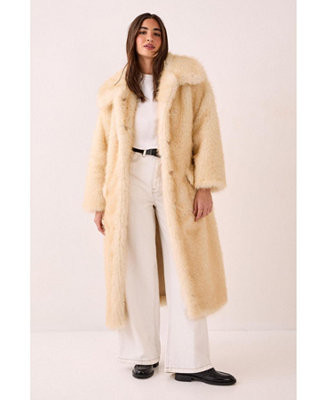 Women's Belted Tipped Faux Fur Coat | Macy's