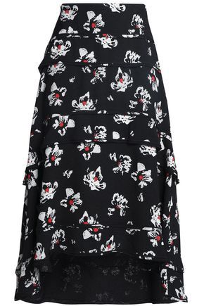 Tiered floral-print crepe midi skirt | The Outnet Global