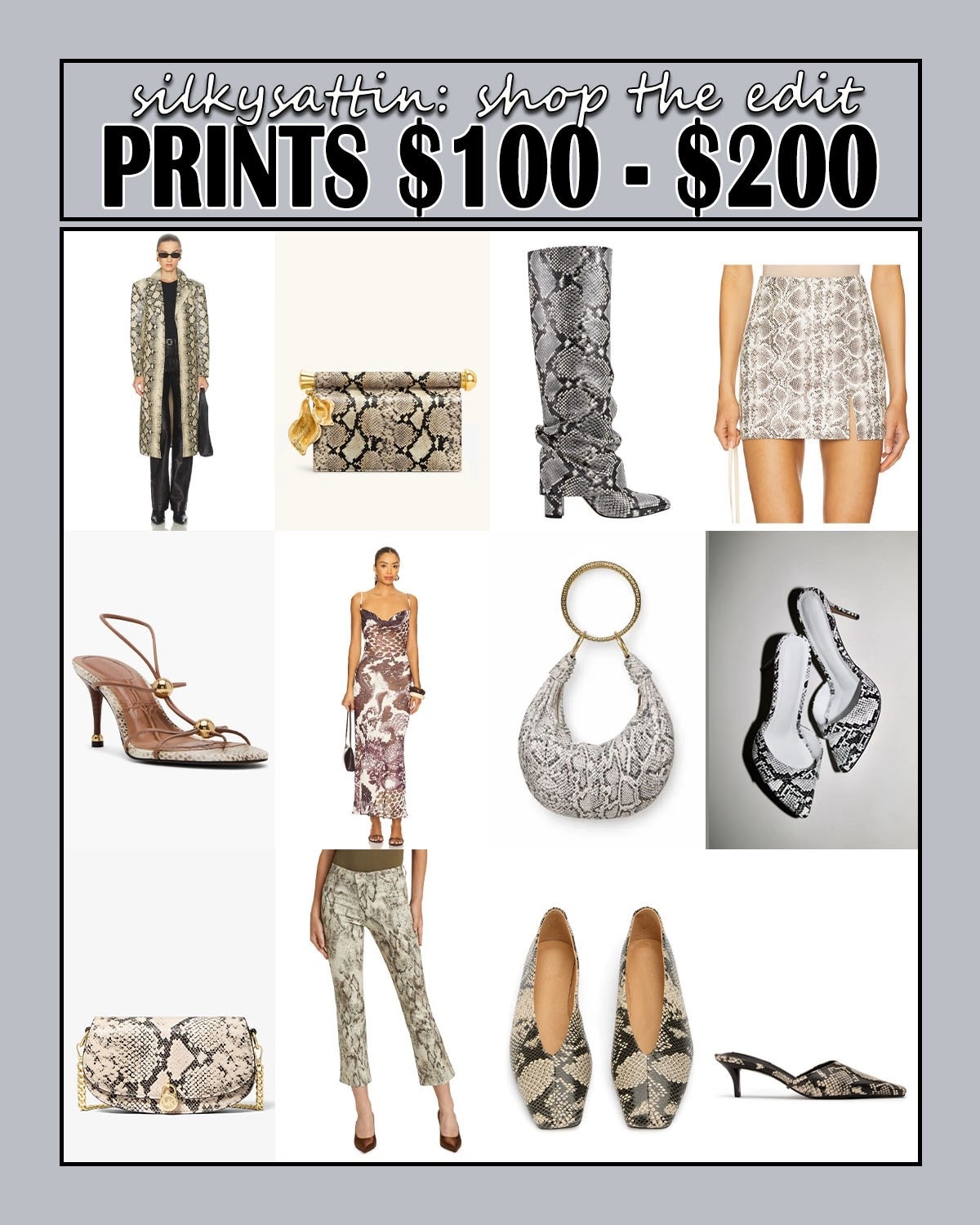 Shop the Edit: Snake Prints $100-$200

Whoever said prints are considered a neutral color is a winner in my book! It’s one of my favorite subtle ways of taking any outfit to the next level without trying too hard. Shop these snake print articles that are all within a $100 to $200 budget. I added additional options in “Shop similar products,” all in the same price range. 

Check out my profile for two other snake print posts: one within a $100 budget and one over a $200 budget. With these three options, you're sure to find something you love. 

..And if that’s not enough, we have similar posts for all of the following prints too: cow, crocodile, leopard, and zebra prints! Visit my profile for all things prints.

#faux #cow #croc #crocodile #catprint #leopard #snake #zebra #calfhair #ponyhair #leather #print #pattern #LTKShoeCrush #LTKItBag

#LTKSaleAlert