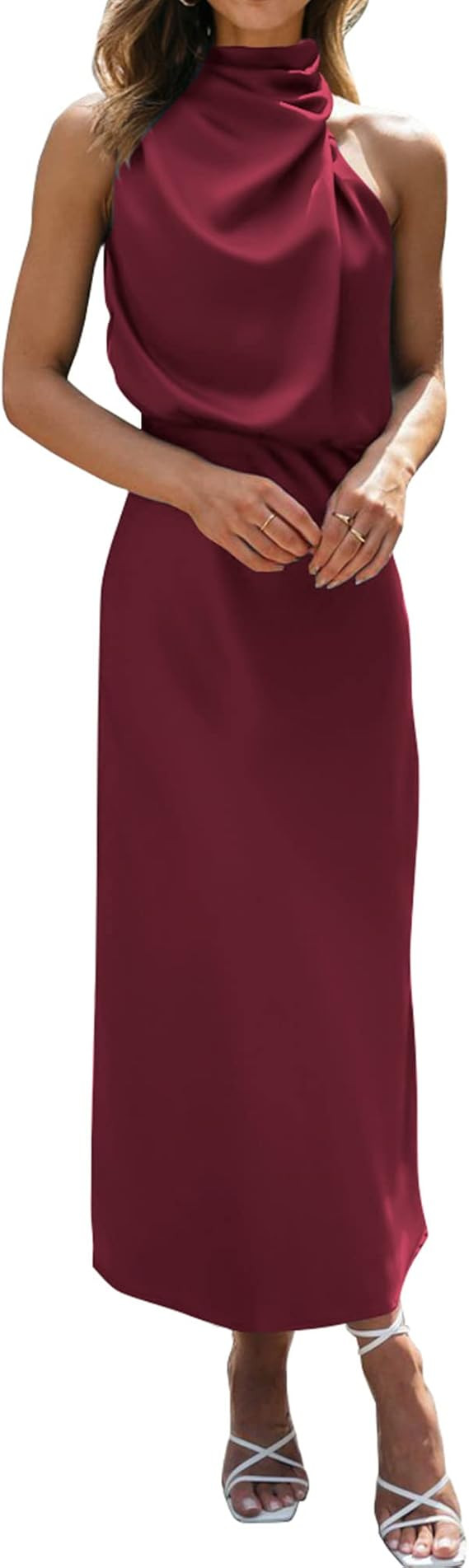 BTFBM Womens Sleeveless Cocktail Dresses Mock Neck Keyhole Elastic High Waist Evening Party Maxi ... | Amazon (US)