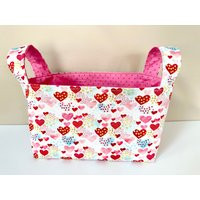 Hearts Fabric Basket With Handles, Bin Container Reusable Gift Bag, Home Decor, Storage & Organization | Etsy (US)