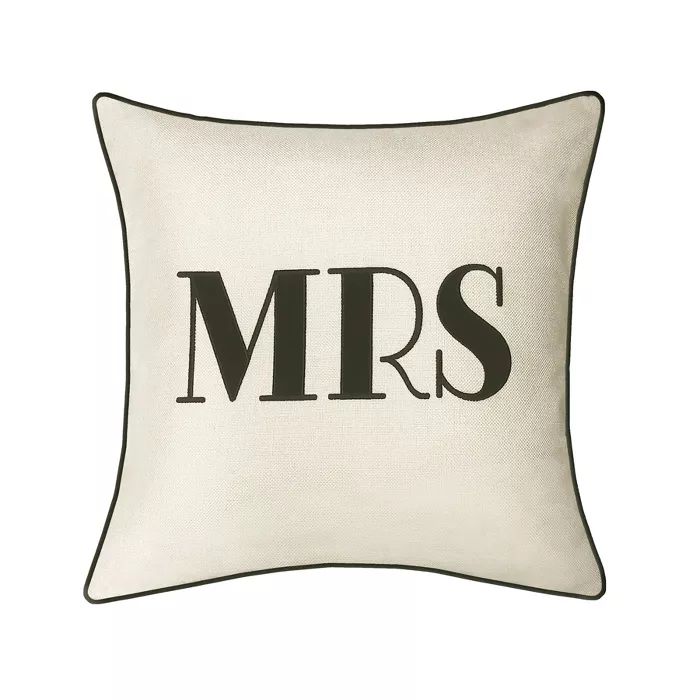 "Mrs" Pillow Embroidered, Poly-Linen Square Throw Pillow Cream - Edie@Home | Target