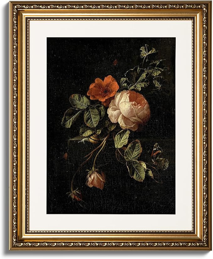 ARPEOTCY Vintage Gold Framed Wall Art, 13x16 Inch Floral Rose Retro Picture Paintings, Antique Ca... | Amazon (US)