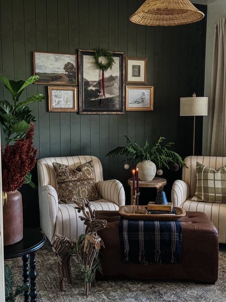 Christmas decor, holiday decor, Christmas decor ideas, Den inspo, affordable home decor, noodle bench, Target home, bun foot accent chair, upholstered accent chair, gallery wall inspo, accent table, throw pillows, throw blanket, loloi rug, vintage rug, dried florals, conical lamp shade, rattan lampshade, affordable finds, home decor, minimalist faux tree, citrus tree, Amazon tree, striped accent chair, antique piano stool 

#LTKHoliday #LTKstyletip #LTKhome