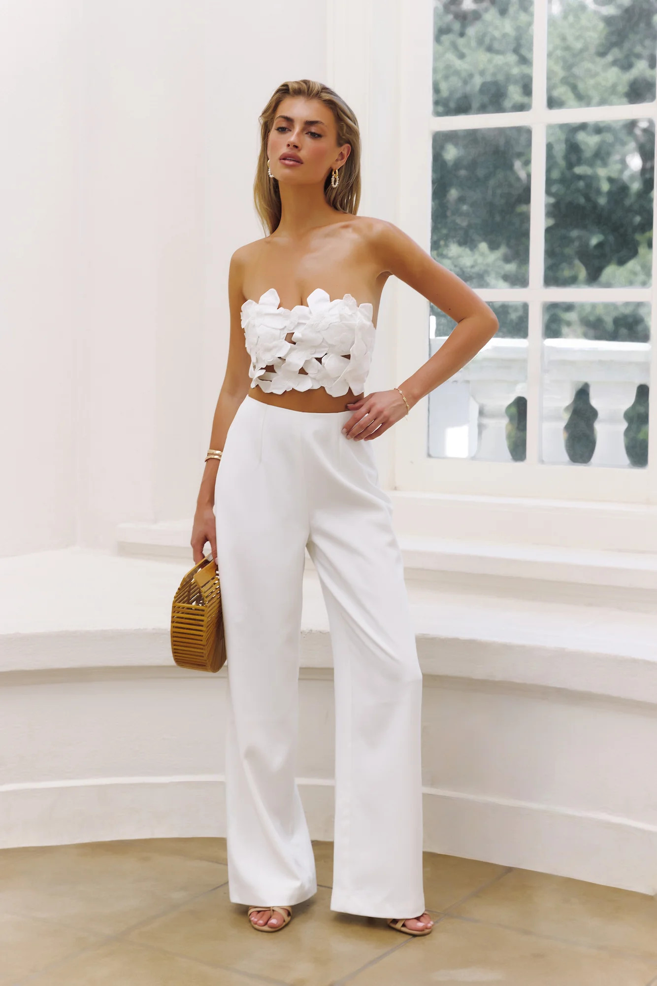 On Flower Road Bandeau Crop Top White | Hello Molly (US)
