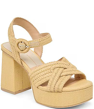 Dolce Vita Bety Raffia Ankle Strap Block Heel Platform Sandals - 6.5 | Dillard's