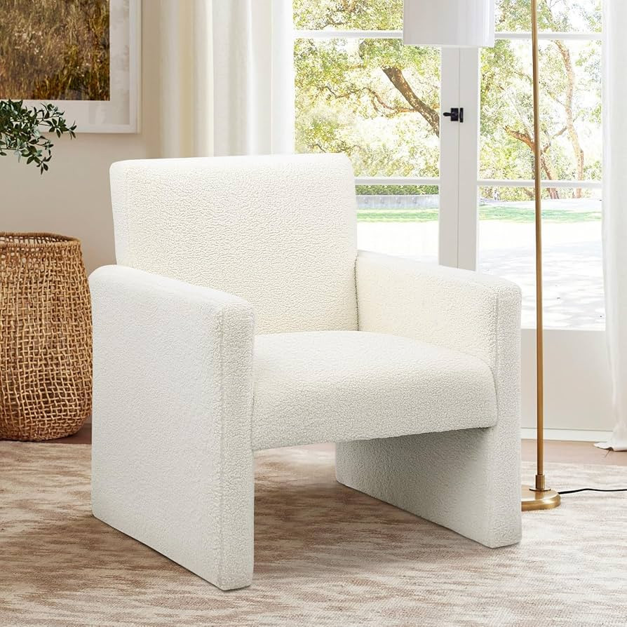 FUNKEEN Sherpa Accent Chair Modern White Fluffy Chair Single Sofa Boucle Chair Comfy Teddy Armcha... | Amazon (US)