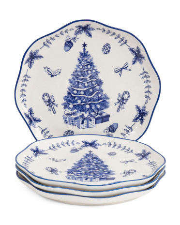 Set Of 4 Scalloped Plates With Tree | TJ Maxx