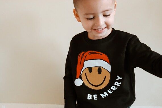 Be Merry  Smiley Face Kids Holiday sweatshirt, Christmas Sweater, Toddler Christmas Sweatshirt | Etsy (US)