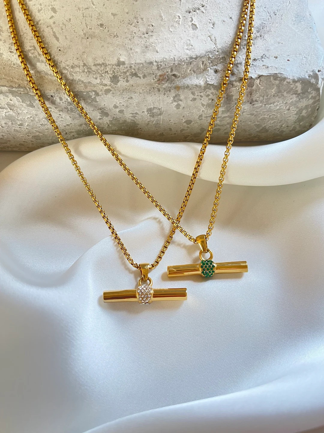 Woman T Bar Pendant Necklace With Zirconia 18K Gold PVD Plated S. Steel None Tarnish Trendy Uniqu... | Etsy (Global)