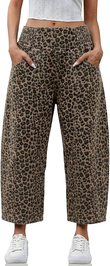 Cicy Bell Womens Wide Leg Cropped Jeans Baggy Boyfriend Smocked Mid Rise Harem Denim Pants | Amazon (US)