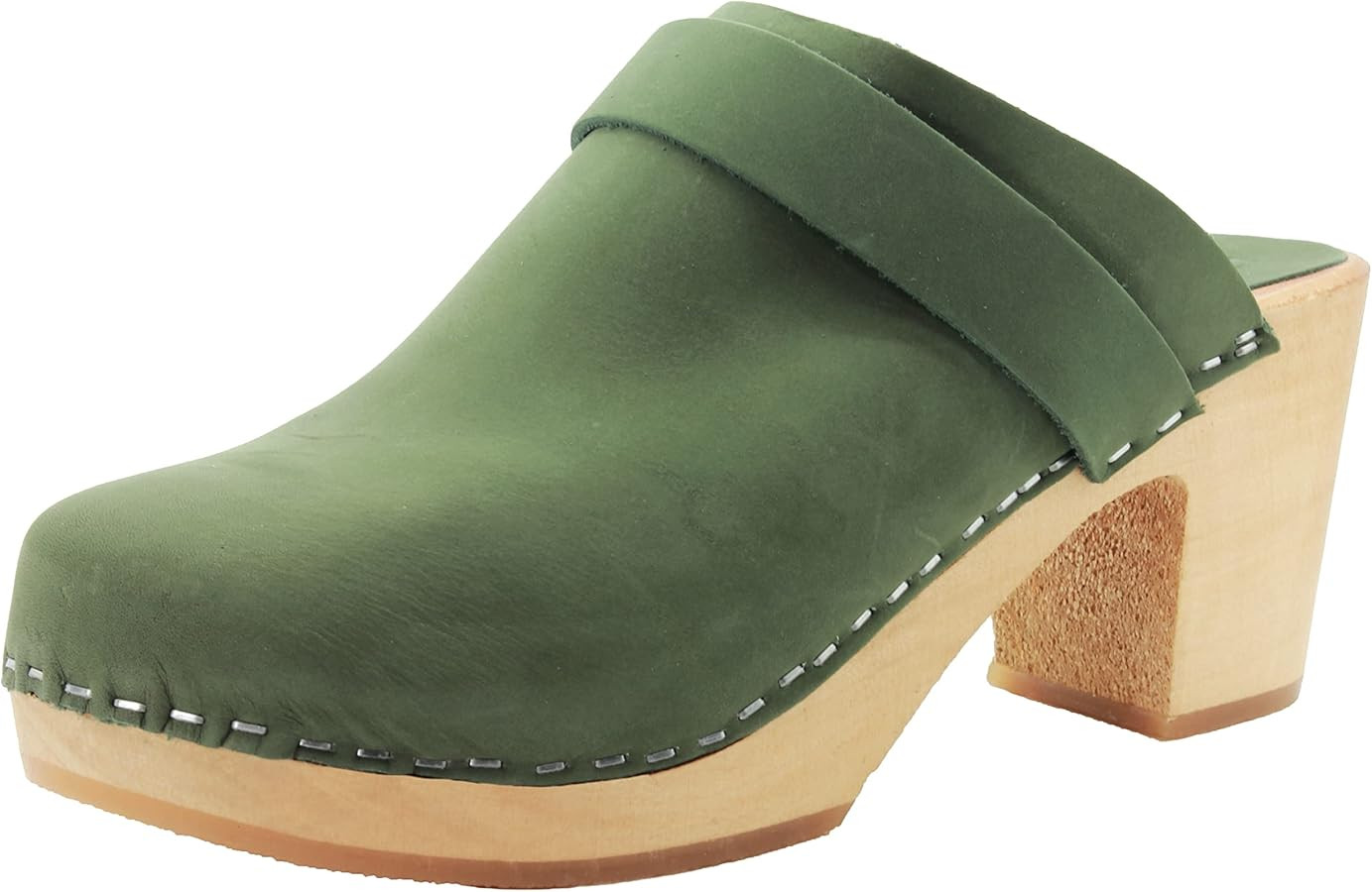 Bjork Women's Mid-Heel Wooden Leather Clog Sandals | Amazon (US)