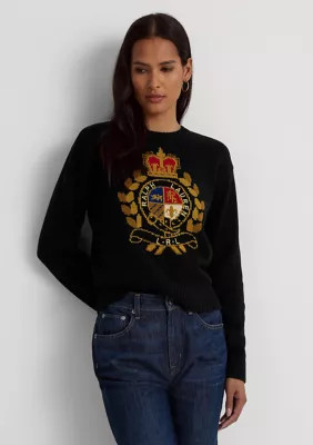 Intarsia-Knit Crest Cotton-Blend Sweater | Belk
