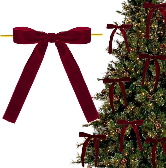 12pcs Burgundy Velvet Bows for Christmas Tree 1'' Width Vintage Velvet Ribbon Bows with Twist Tie... | Amazon (US)